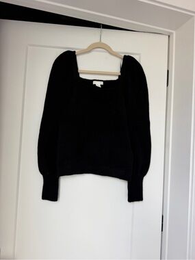 H&M Black Square Neck Puff Sleeve Sweater